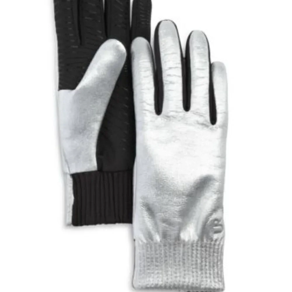 U|R powered Women Black Silver touch screen water resistant Gloves Size Large/Xl